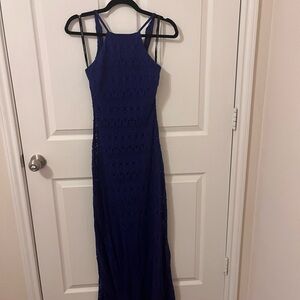 Elegant Blue Lace Maxi Dress